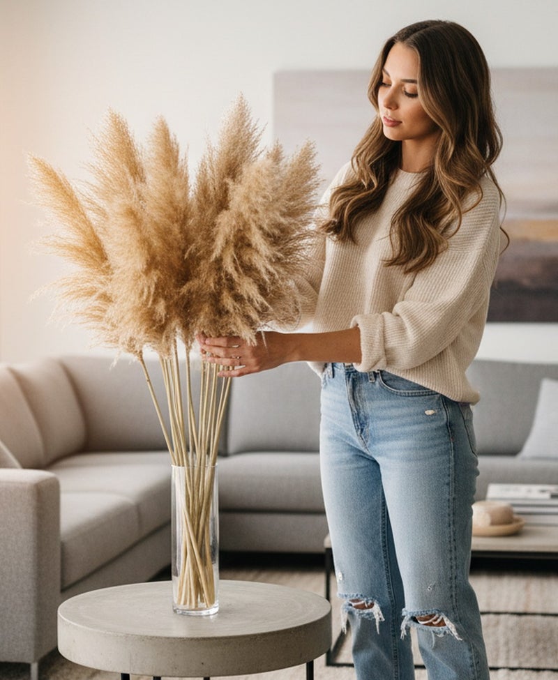 FANCY FLOWERS Natural Soft Pampas Grass Dried Stems – Fluffy Beige Decorative Pampas for Home & Event Decor (10) - Image 2